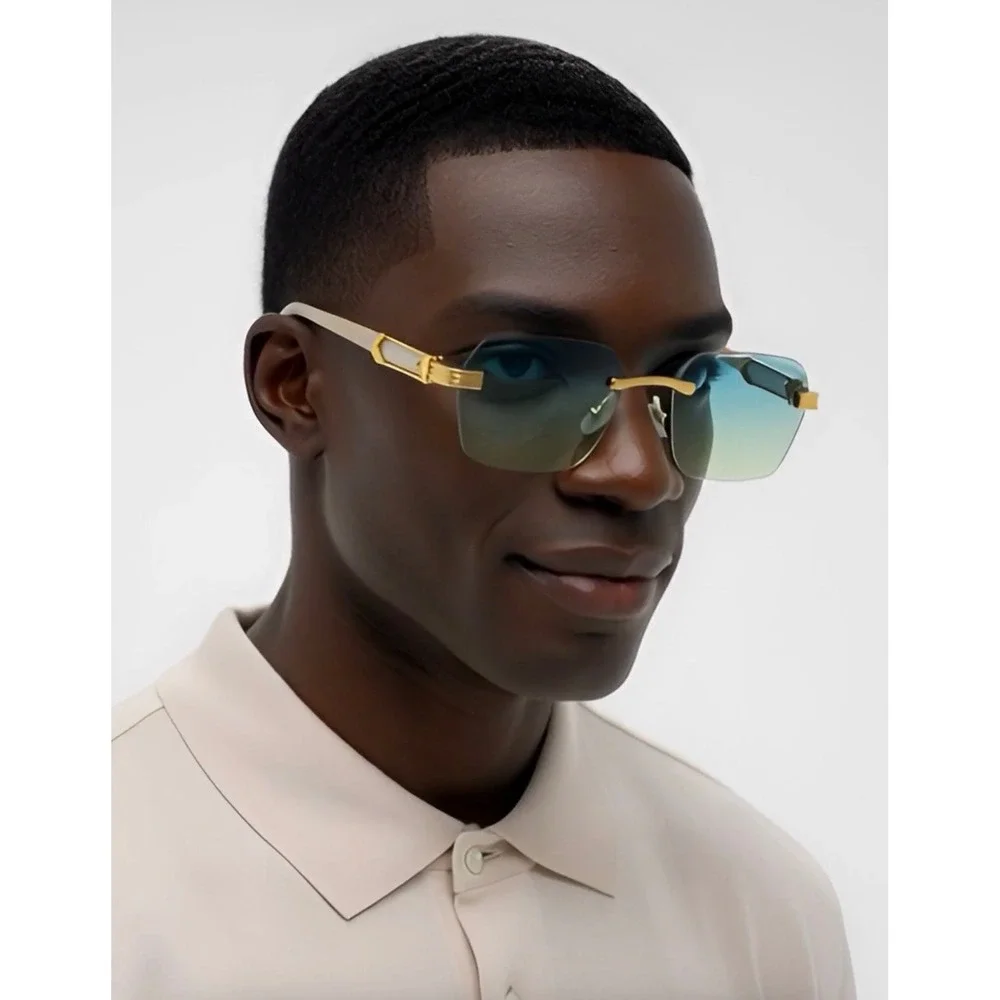 Mens  Square Sunglasses Gold Marble Green Yellow Gradient Lens Retro Luxury 2026